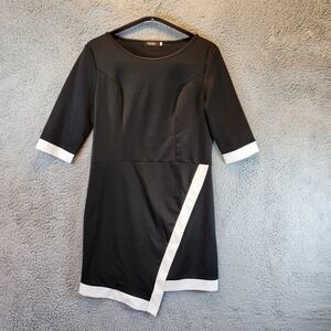 Clocolor Mini Bodycon Dress Womens XL Black 3/4 Sleeve Round Neck Asymmetric Hem